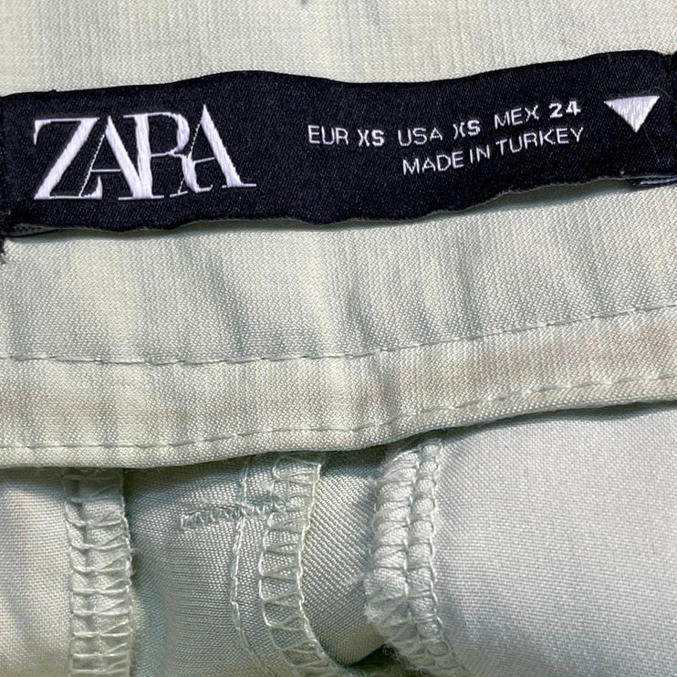 Zara Womens Green High Waisted Pleated Straight Wide Leg Trousers Dress Pants XS