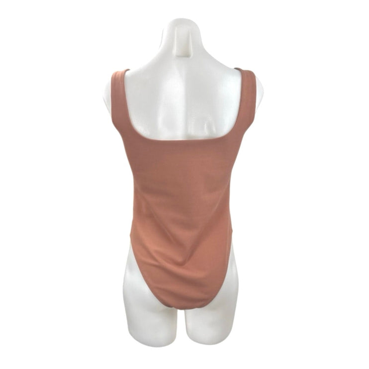 Buddy Love Women's Tan Sleeveless Notch V Neck Cami Tank Bodysuit Top Size S