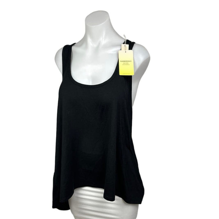 Summersalt NWT Black Convertible High Low Tie Scoop Neck Cropped Tank Top Sz XL