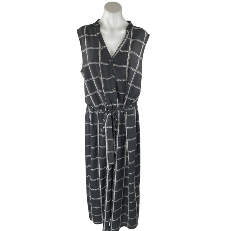 Apt. 9 Women's Black Checkered Sleeveless Tie Waist Wide Leg Crop Jumpsuit XXL