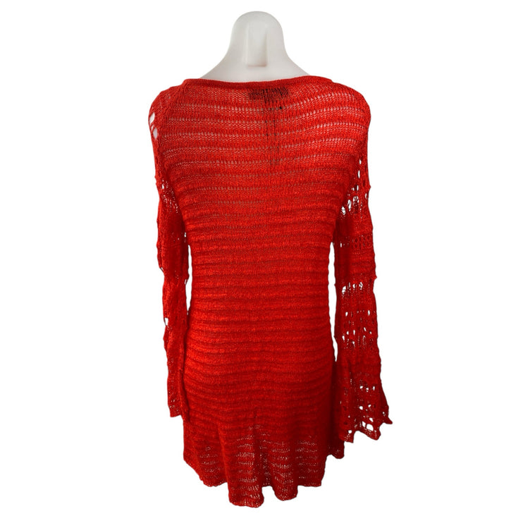 NEW Zara Red Long Bell Sleeve Crochet Knit Scoop Neck A Line Mini Dress Size L
