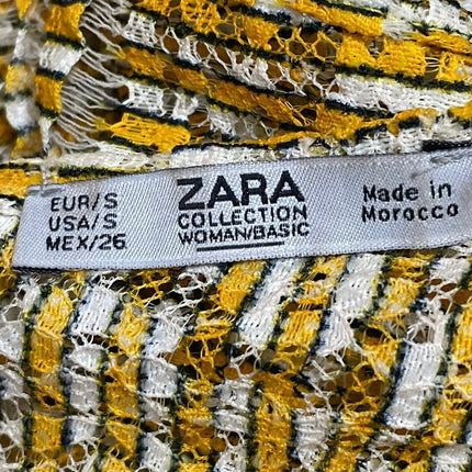 Zara Womens Yellow White Open Knit Crochet Sleeveless Maxi A-line Tank Dress S