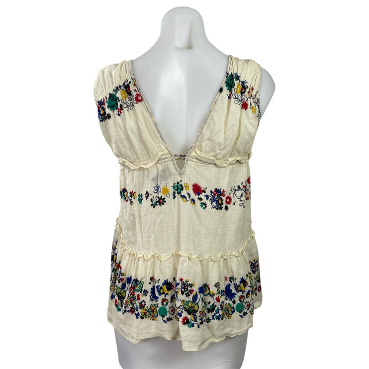 Derek Lam 10 Crosby Cream Floral Tassel Tie Ruffle Tiered Boho Blouse Top Sz 00