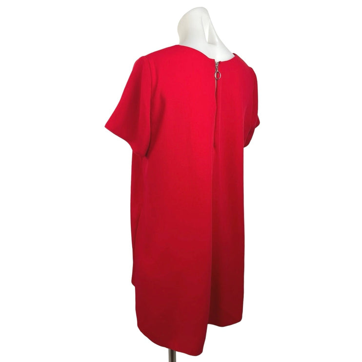 Zara TRF Red Short Cap Sleeve V Neck  Mini Back Zipper Casual Shift Dress Sz L