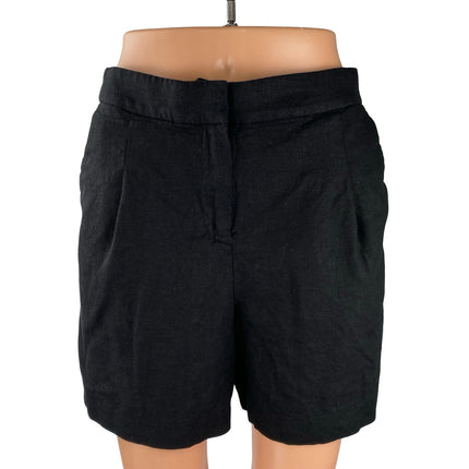 J.Crew Black Linen Pleated High Rise Casual Lounge Wide Leg Summer Shorts Size 6