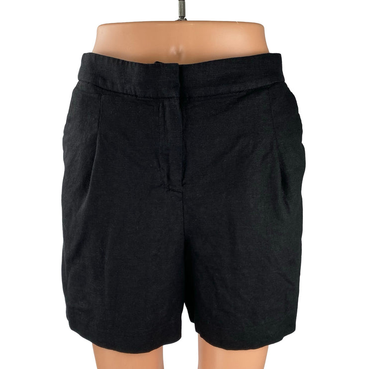 J.Crew Black Linen Pleated High Rise Casual Lounge Wide Leg Summer Shorts Size 6