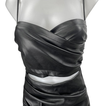 ASTR The Label Black Faux Leather Vegan Cutout Sleeveless Cami Bodycon Dress XS