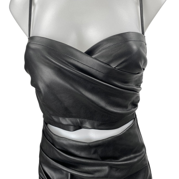 ASTR The Label Black Faux Leather Vegan Cutout Sleeveless Cami Bodycon Dress XS