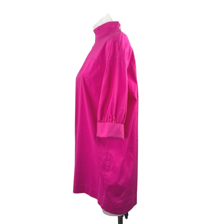 Zara Womens Pink Oversized Mock Neck Half Puff Sleeve Poplin Tunic Blouse Top XS
