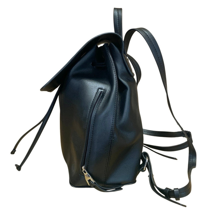 Zara Women's Black Faux Vegan Leather Tassled Drawstring Backpack Bag OS