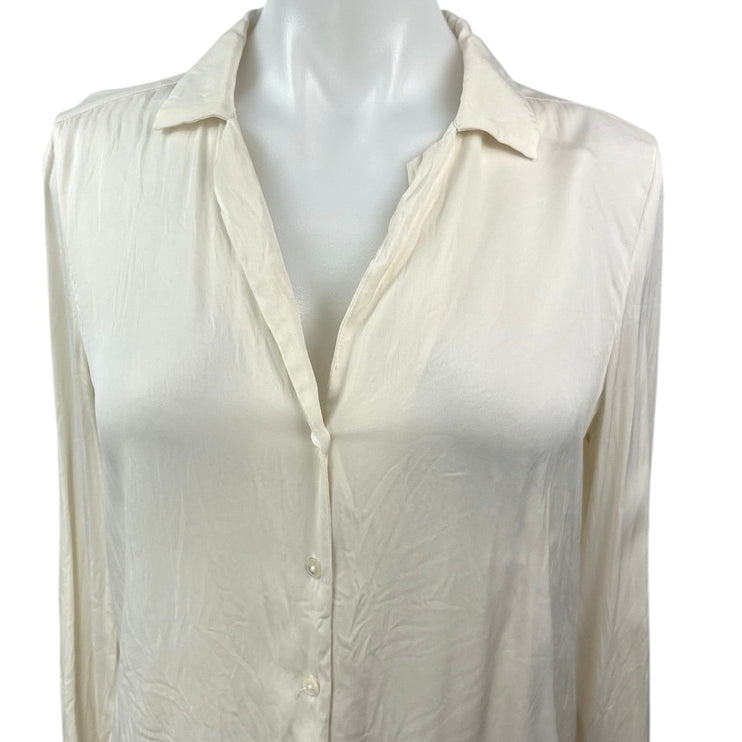 Quince Cream Ivory Silk Lightweight Long Sleeve Button Down Shirt Top Size S