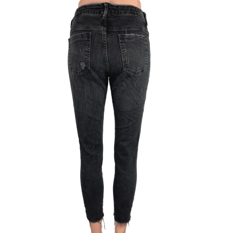 Zara Basic Black Ripped Distressed Z1975 Denim High Rise Skinny Jeans Size 8