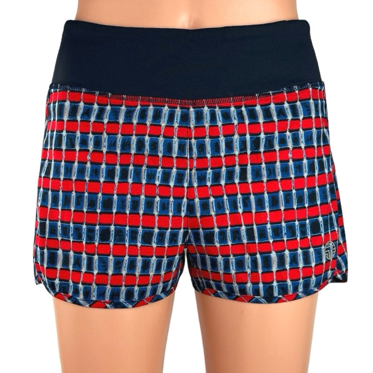 Tory Burch Sport Blue Red Pull On Mid Rise Workout Athletic Short Size S