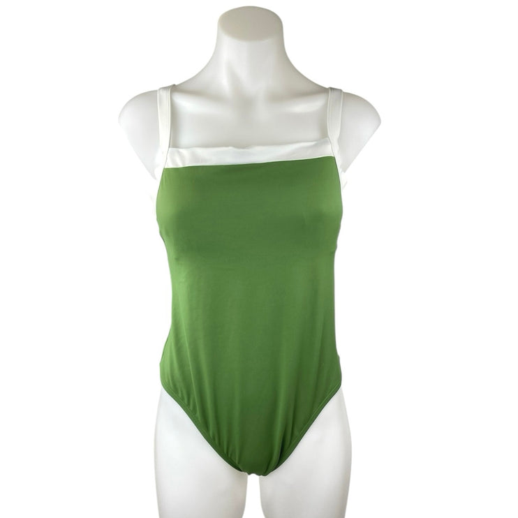 Shade & Shore Green White Sleeveless Cami Tank One Piece Swimsuit Swimwear Sz  M