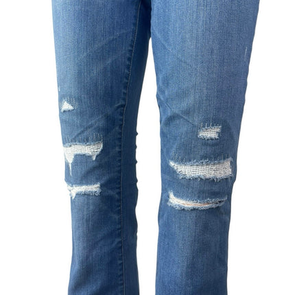 Madewell Cali Demi Boot Blue Distressed Button Fly Bootcut Flared Denim Jeans 25