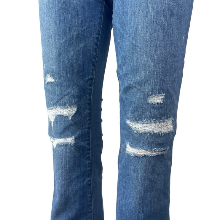 Madewell Cali Demi Boot Blue Distressed Button Fly Bootcut Flared Denim Jeans 25