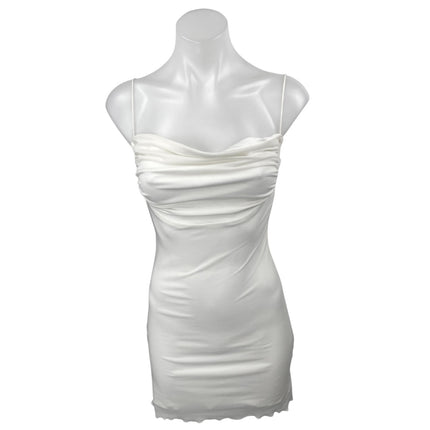 Princess Polly White Sleeveless Cowl Neck Lettuce Edge Cami Mini Slip Dress 2