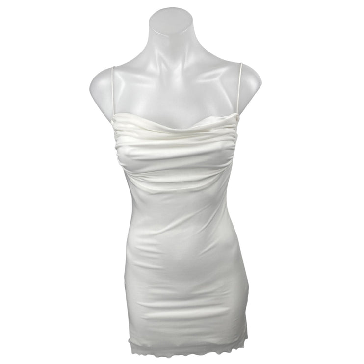 Princess Polly White Sleeveless Cowl Neck Lettuce Edge Cami Mini Slip Dress 2