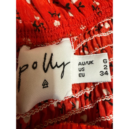 Polly Red Floral Short Puff Sleeve Tie Front Ruffle Mini Bodycon Dress Size 6