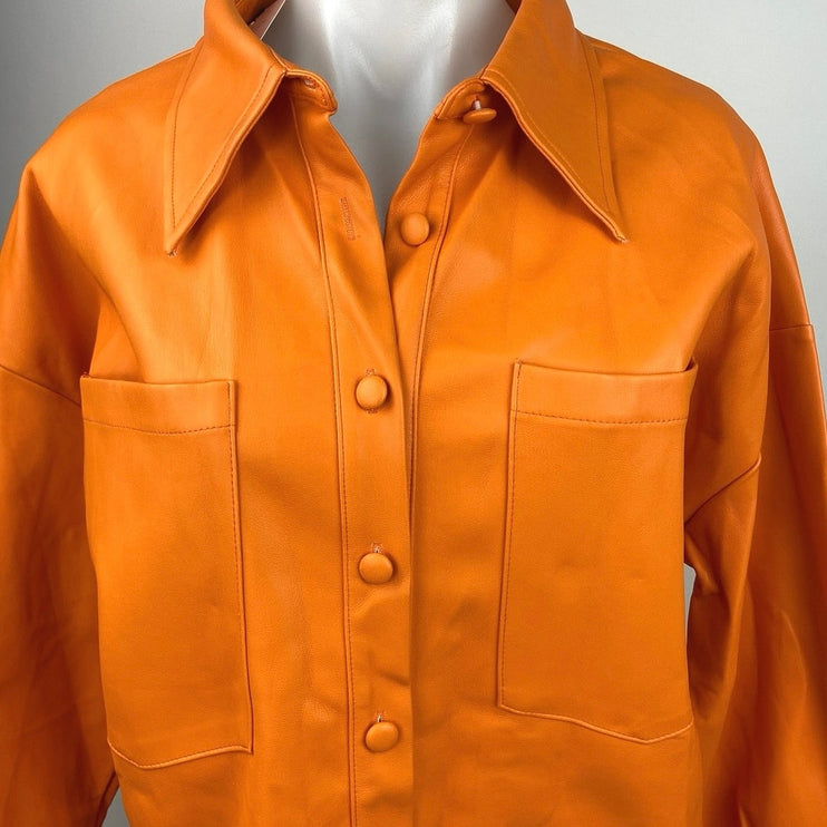 Missguided NWT Orange PU Faux Leather Extreme Button Down Oversized Shirt Size 4