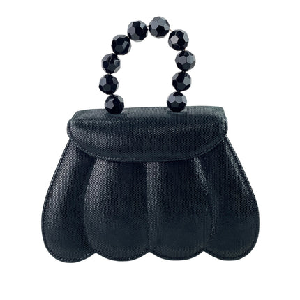 Michelle LaLonde Black Snap Seashell Shape Beaded Strap Evening Handbag Size OS