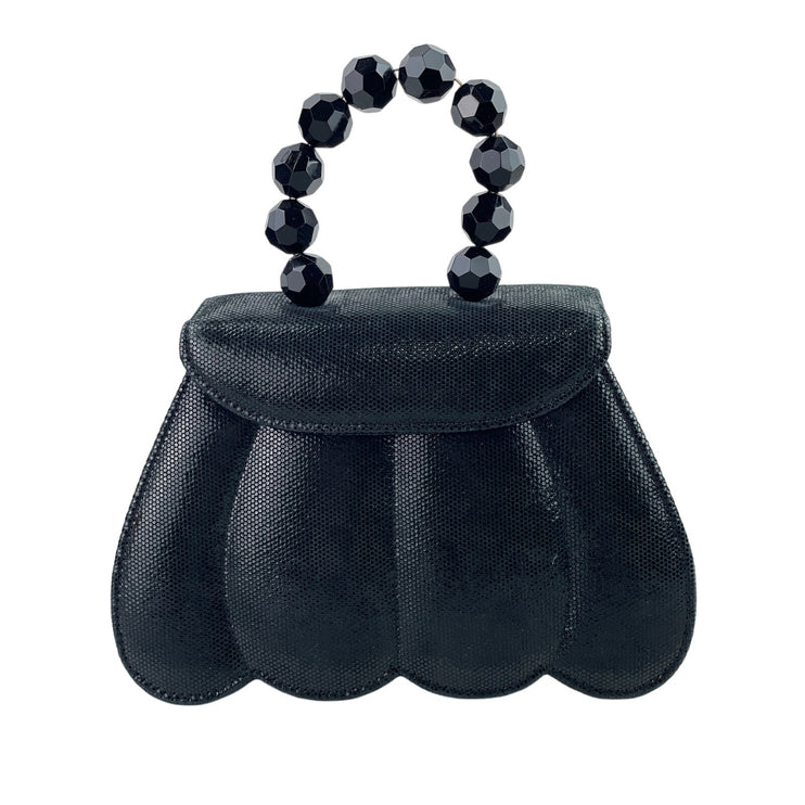 Michelle LaLonde Black Snap Seashell Shape Beaded Strap Evening Handbag Size OS