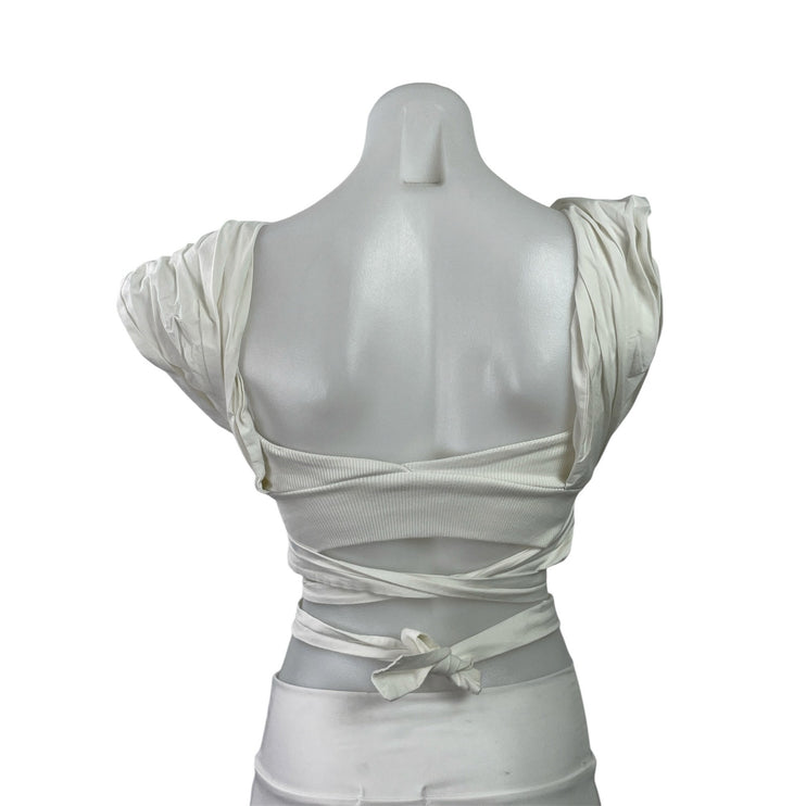 Zara Women's White Sleeveless Sweetheart Tie Wrap Blouse Crop Top Size M