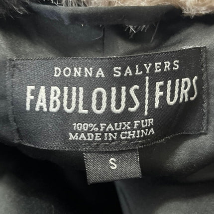 Fabulous Furs Beige Black Striped Faux Fur Teddy Coat Cardigan Sweater Jacket S