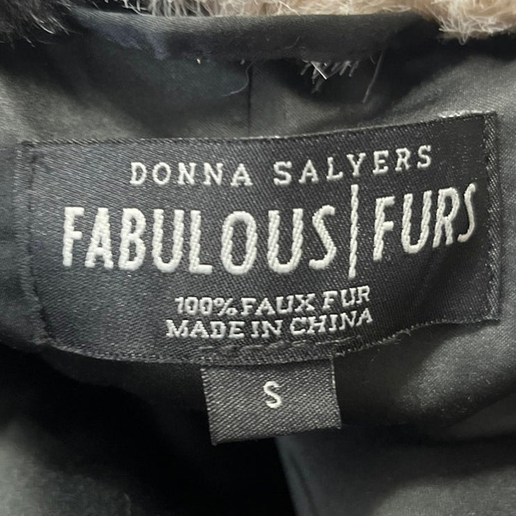 Fabulous Furs Beige Black Striped Faux Fur Teddy Coat Cardigan Sweater Jacket S
