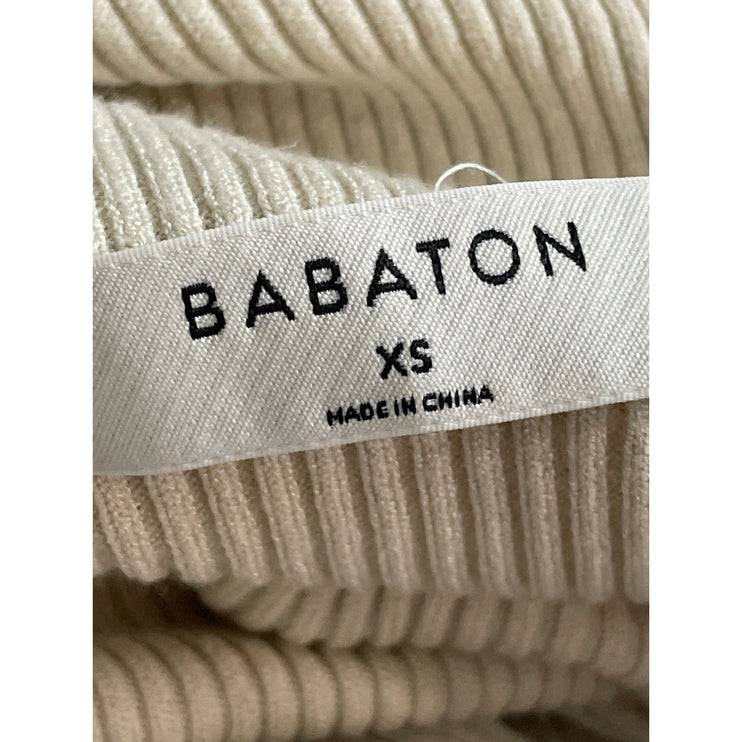 Aritzia Babaton Beige Ribbed Knit Turtleneck Long Sleeve Sweater Top Size XS