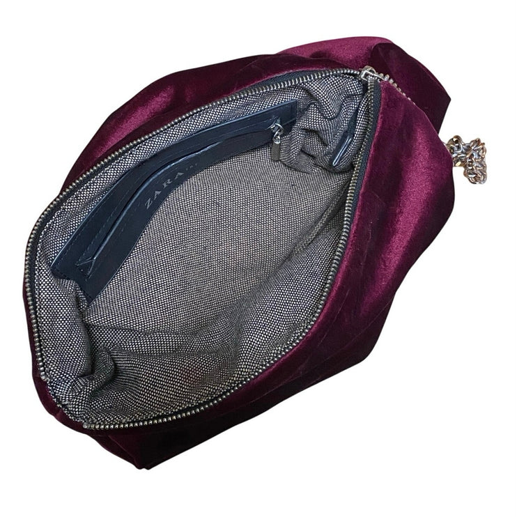 Zara Women's Purple Magenta Velvet Velour Cosmetic Pouch Purse Clutch Bag OS