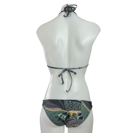Luxe Savage Green Floral Halter Triangle Two Piece Bikini Swimsuit Swimwear Sz S