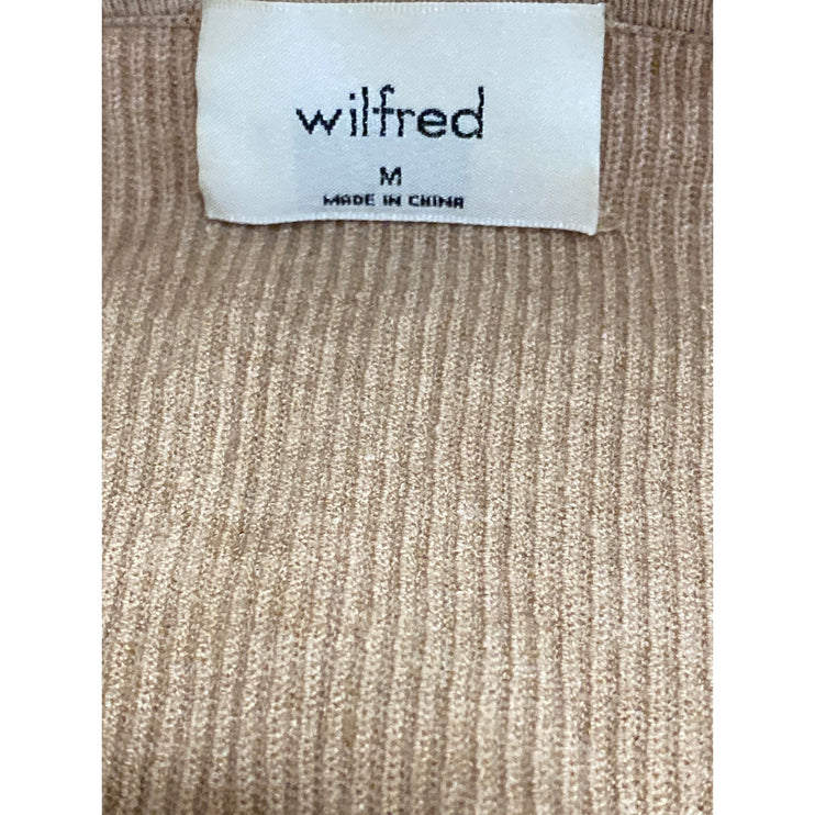 Aritzia Wilfred Womens Tan Ribbed Knit Sweetheart Long Sleeve Sweater Top Size M