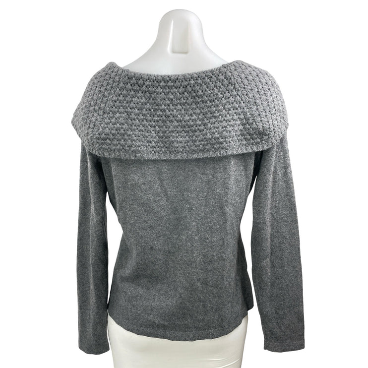 Ann Taylor Women's Gray Knit Shawl Long Sleeve Pullover Sweater Top Size LP
