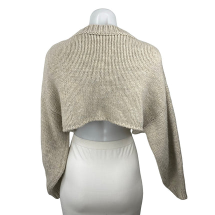 MNG Mango Beige Ribbed Knit Long Sleeve Mock Neck Cropped Sweater Top Size S