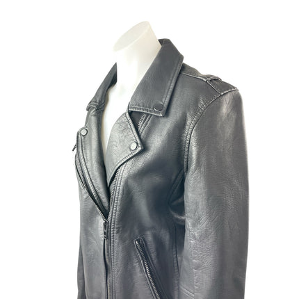 BlankNYC Black Faux Leather Vegan Long Sleeve Motorcycle Biker Coat Jacket Sz M