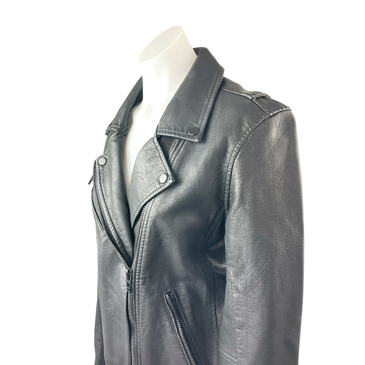 BlankNYC Black Faux Leather Vegan Long Sleeve Motorcycle Biker Coat Jacket Sz M