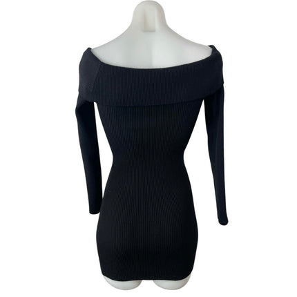 Edikted Black Ribbed Off Shoulder Long Sleeve Mini Bodycon Sweater Dress Sz XS/S
