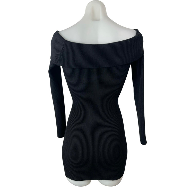 Edikted Black Ribbed Off Shoulder Long Sleeve Mini Bodycon Sweater Dress Sz XS/S