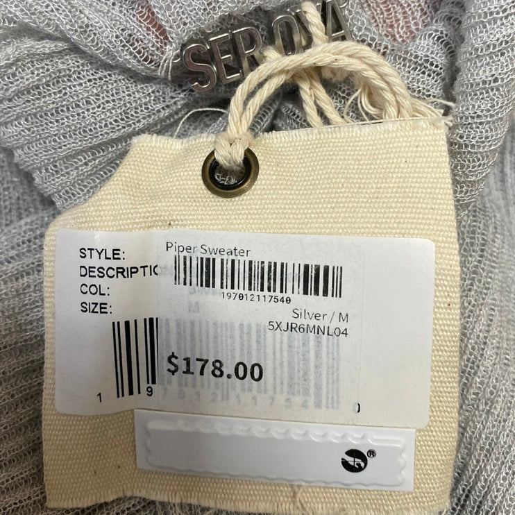 NEW Ser.O.Ya Piper Gray Linen Knit Turtleneck Long Sleeve Sheer Sweater Top Sz M