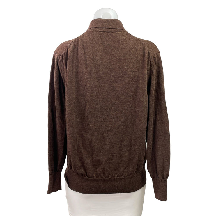 Barneys New York 100% Merino Wool Brown Knit Long Sleeve Polo Sweater Top Size M