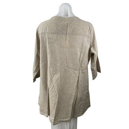 NEW Diza Beige Floral Embroidered 3/4 Sleeve Button Front Blouse Shirt Top Sz S