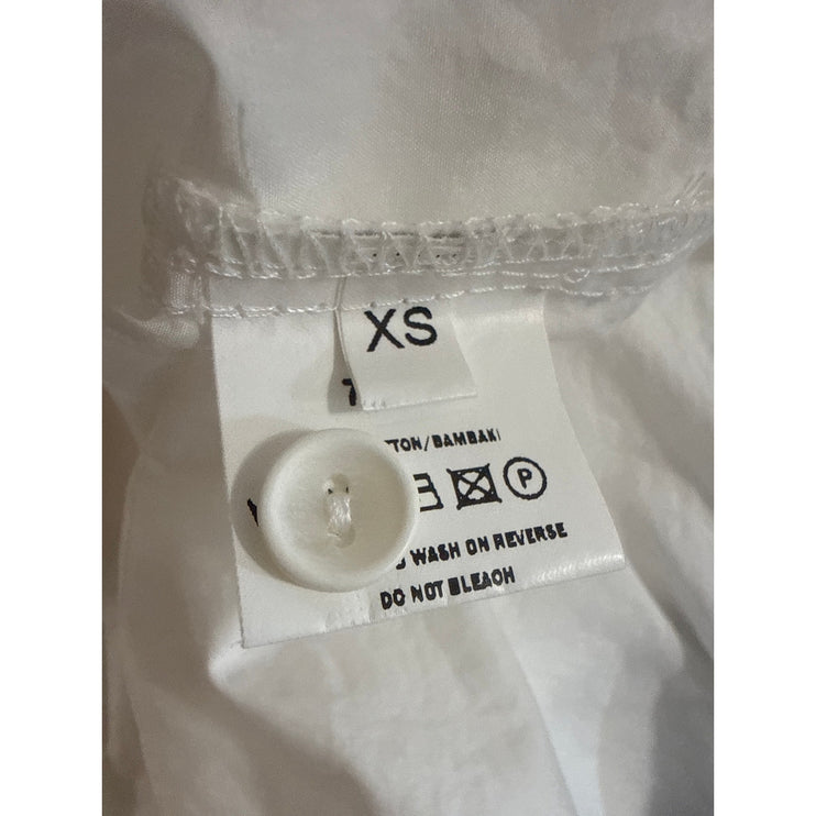 Ozai N Ku Dynaco White Stand Collar Long Sleeve Button Down Shirt Blouse Top XS