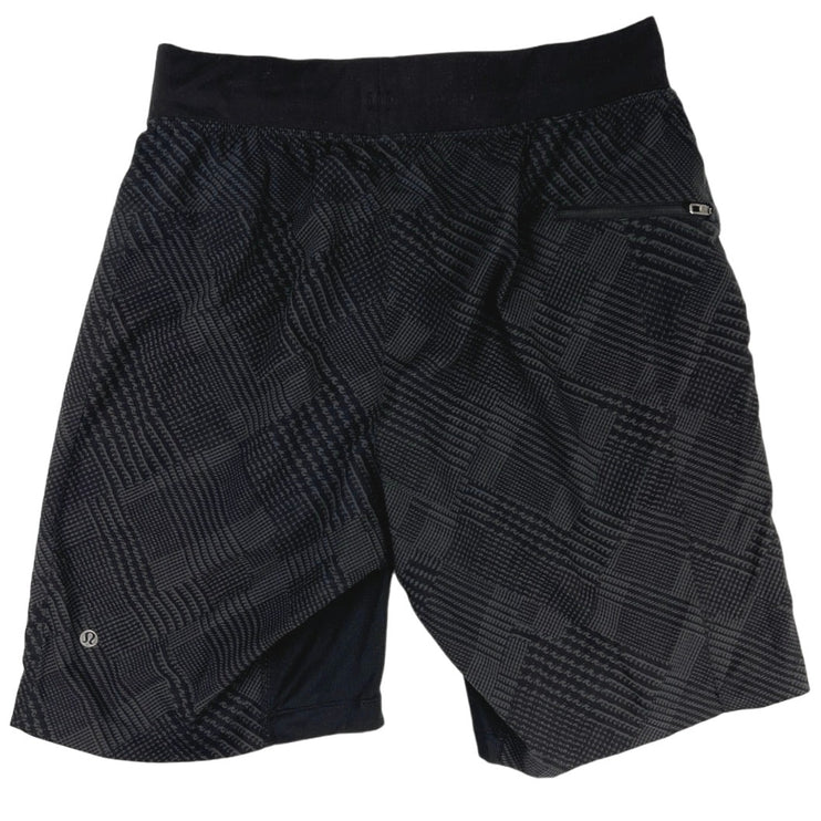 Lululemon Men's Black Drawstring Lined Plaid Stretch Running Athletic Short Sz S