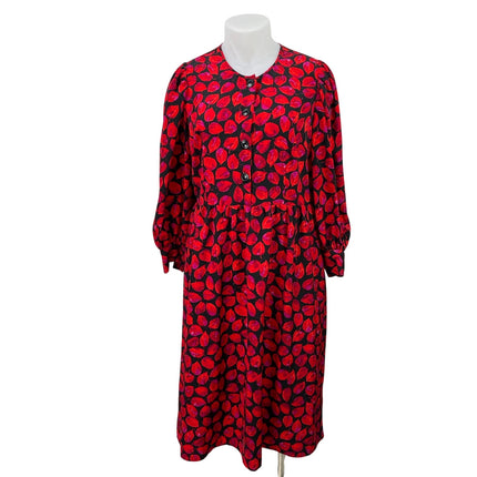 Who What Wear Red Petal Leaf Long Sleeve Button Front Midi Shirt Dress Size XL
