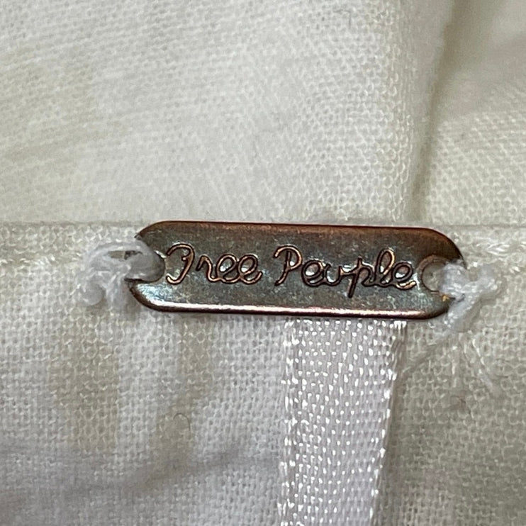 Free People Women's White High Rise Button Pleated Wide Leg Trousers Pants Sz 2