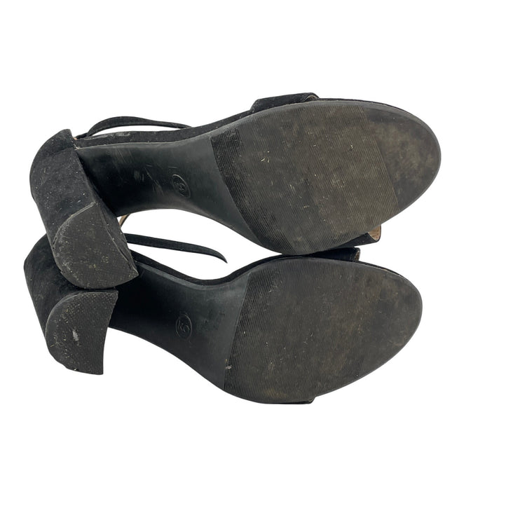 Merona Lulu Women's Black Suede Ankle Strap Open Toe High Block Heels Sandals 9