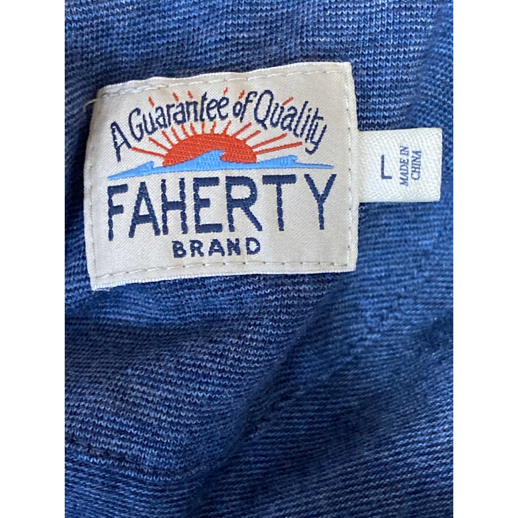 Faherty Mens Blue Collared Button Short Sleeve Performance Golf Polo Shirt Top L