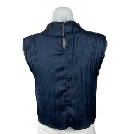 Abercrombie & Fitch Women's Blue Pleated Mock Neck Sleeveless Tank Blouse Top XS