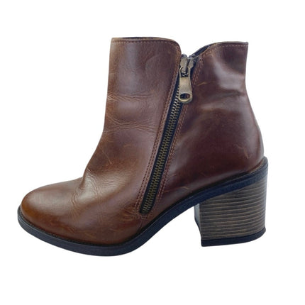 Aldo Etelilla Women's Brown Leather Zip Up Block Heels Chelsea Ankle Boots 7.5